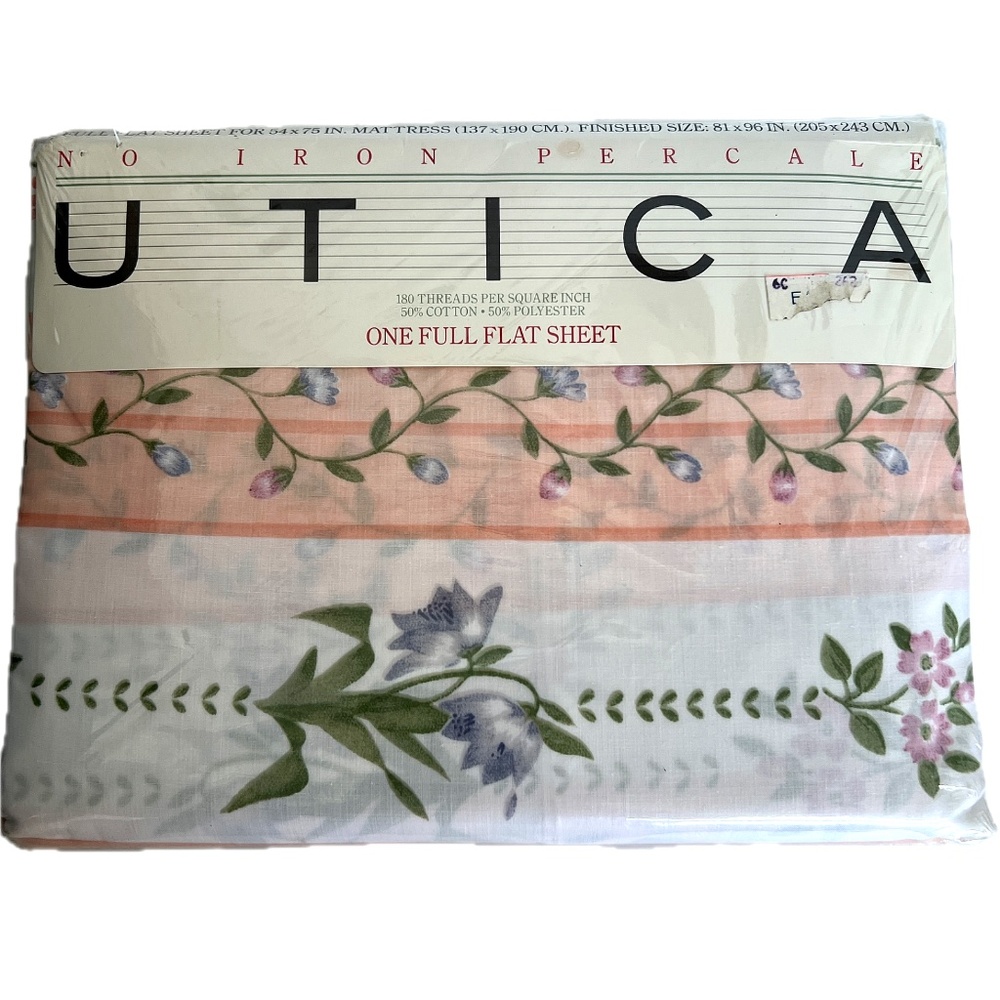 Utica Full Flat Sheet Floral Cotton Blend Percale Garden Trellis New Vintage 80s